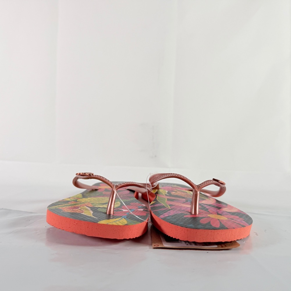 Havaianas Slim Floral Cheetah Salmon Pink Flip Flop Sandals Size 6 New - Picture 5 of 7